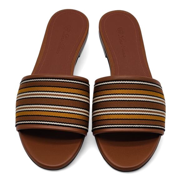Loro Piana The Suitcase Stripe Flat Sandals in Brown - Picture 4 of 11